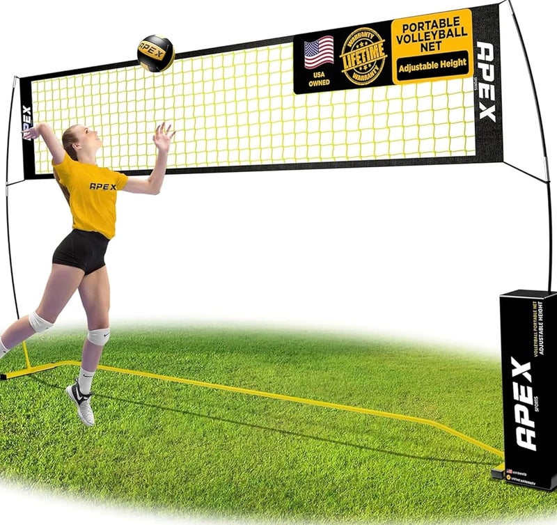 APEX SPORTS Volleyball Net Training – 12' Wide, Portable Adjustable Height 7.4' to 8' – Includes Ground Stakes, Carry Bag – Indoor & Outdoor Use, Designed by Pro Athletes for Peak Performance - Image 1